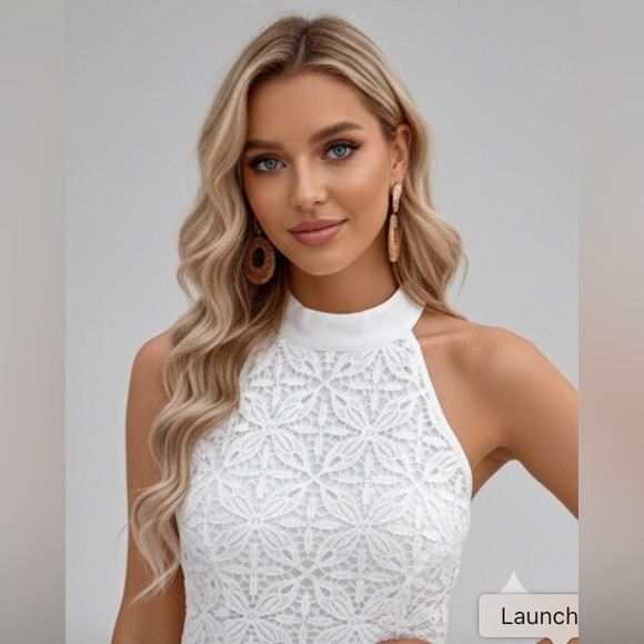 White Guipure Lace Insert Dress - Picture 2 of 7